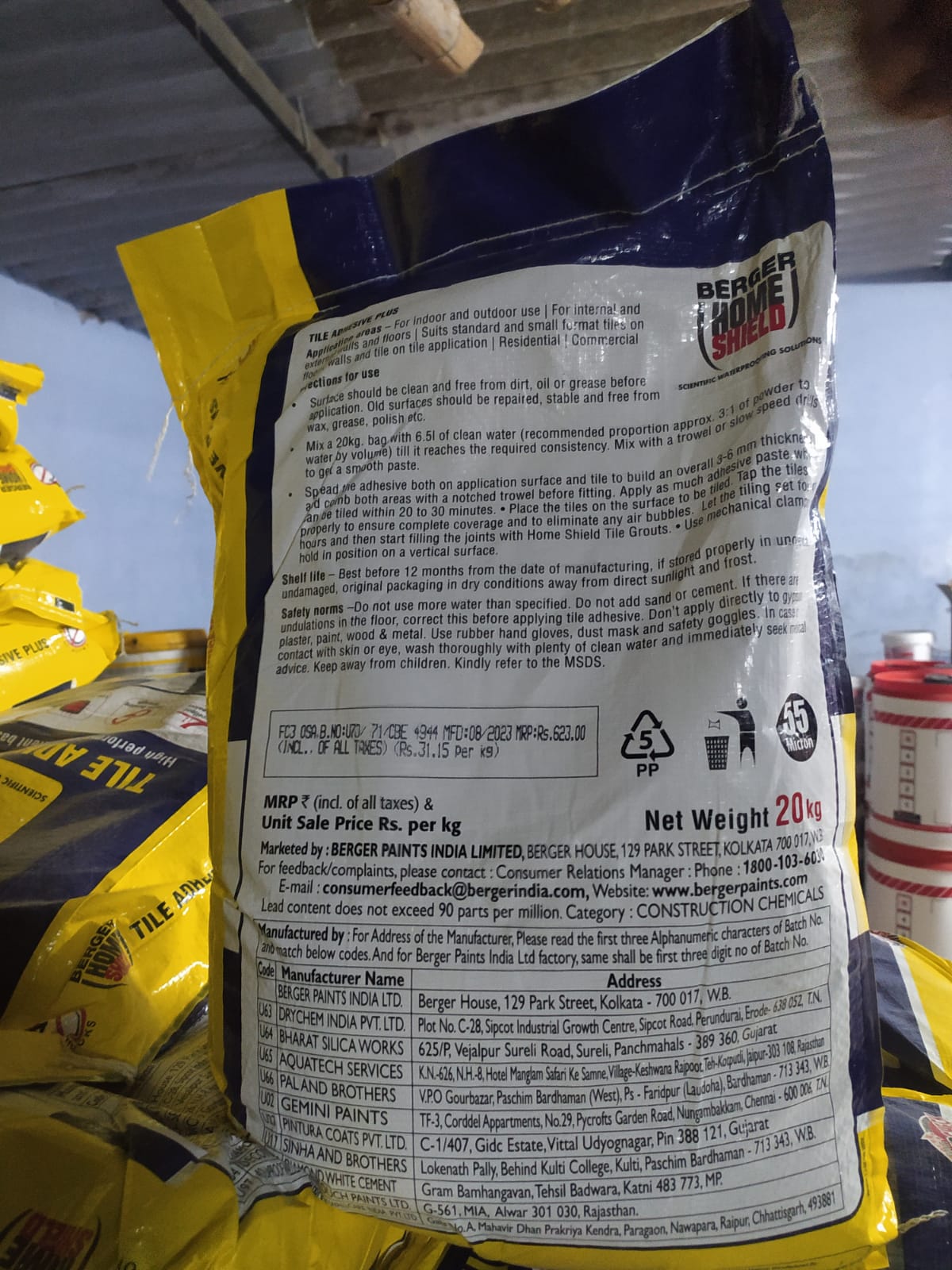 BERGER-HS TILE ADHESIVE PLUS (20KG)